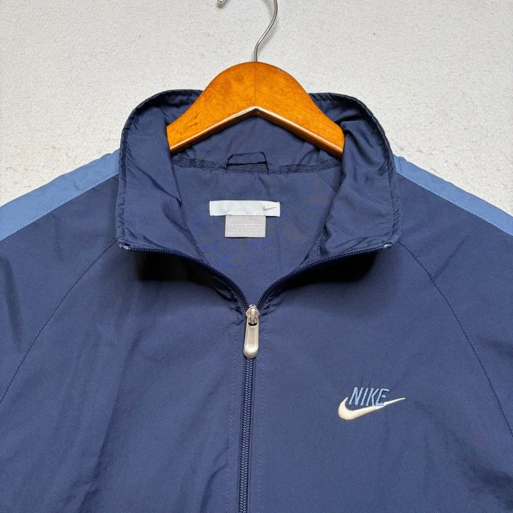 Nike Track Jacket Mens M Navy Blue Vintage 90s Windbreaker Full Zip Futura Logo